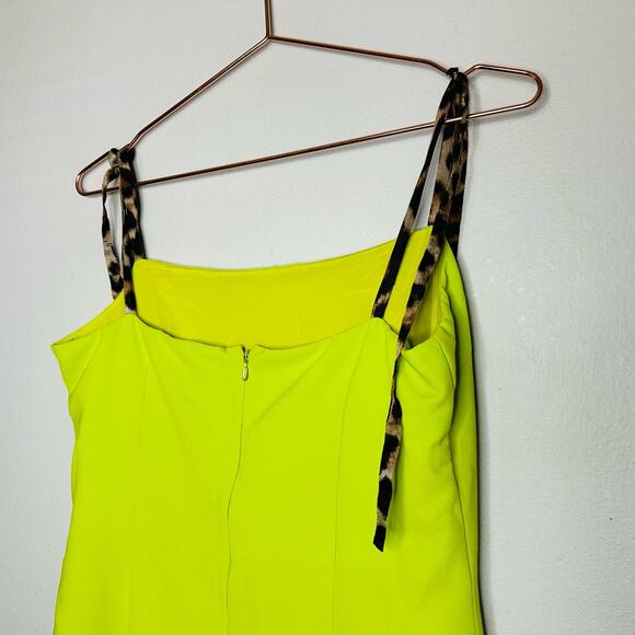 NWT CHRISTIAN SIRIANO Leopard Ties Neon Green Hi-Low Hemline Dress Size 10 - Picture 7 of 16